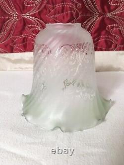Antique Victorian Art Nouveax Frosted Floral Spiral Fluted Ruffle Oil Lamp Shade