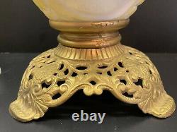 Antique Victorian B&H Milk Glass With Cherubs Oil Lamp Ornate Metal Base 24.5