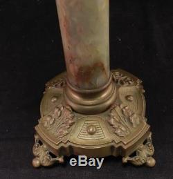 Antique Victorian Banquet Kerosene Oil LampBronzeGreen OnyxPeriod ShadeVGC