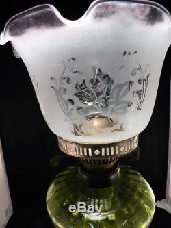 Antique Victorian Banquet Kerosene Oil LampBronzeGreen OnyxPeriod ShadeVGC