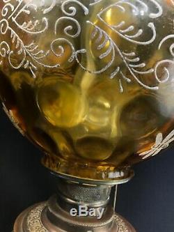 Antique Victorian Banquet Oil Lamp Amber Coin Spot Ball Shade GWTW National