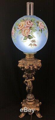 Antique Victorian Banquet Oil Lamp Electric Etched GONE WITH THE WIND LAMP
