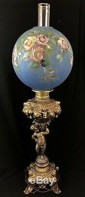Antique Victorian Banquet Oil Lamp Electric Etched GONE WITH THE WIND LAMP