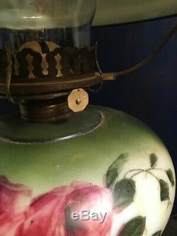 Antique Victorian Banquet Oil Lamp Hand Painted Florals Gone with the Wind