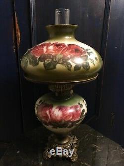 Antique Victorian Banquet Oil Lamp Hand Painted Florals Gone with the Wind