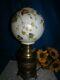 Antique Victorian Banquet Parlor Electrified Oil Lamp Ball Globe Shade Brass 21