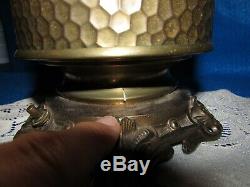 Antique Victorian Banquet Parlor Electrified Oil Lamp Ball Globe Shade Brass 21