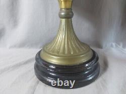 Antique Victorian Blue Glass & Brass OIL Lamp & Vintage Blue Acid Etched Shade