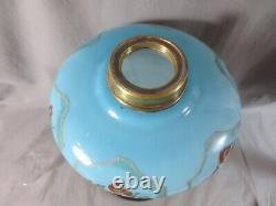 Antique Victorian Blue Glass & Brass OIL Lamp & Vintage Blue Acid Etched Shade