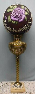 Antique Victorian Bradley Hubbard Brass Marble Banquet Hand Painted Oil Lamp