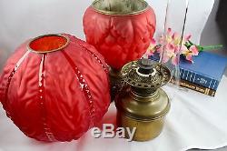 Antique Victorian Bradley Hubbard GWTW Red Satin Oil Banquet Lamp