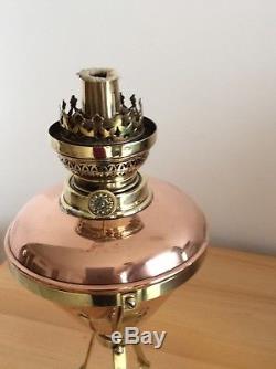 Antique Victorian Brass And Copper Oil Lamp