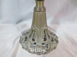 Antique Victorian Brass And Cranberry Cut Glass Duplex Oil Lamp & Etched Shade