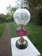 Antique Victorian Brass And Cranberry Glass Oil Lamp With Duplex Oil Lamp Shade