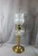 Antique Victorian Brass And Cut Glass Duplex Oil Lamp & Etched Tulip Shade