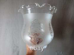 Antique Victorian Brass And Cut Glass Duplex Oil Lamp & Etched Tulip Shade