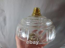 Antique Victorian Brass And Cut Glass Duplex Oil Lamp & Etched Tulip Shade