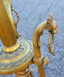 Antique Victorian Brass Banquet Piano Converted Oil Floor Lamp Gargoyles