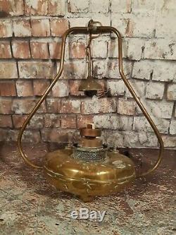 Antique Victorian Brass Ceiling Hanging Doughnut Oil Parrafin Lamp Light Lantern