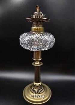 Antique Victorian Brass & Clear Cut Glass Oil Lamp Elegant Vintage Décor