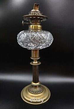 Antique Victorian Brass & Clear Cut Glass Oil Lamp Elegant Vintage Décor