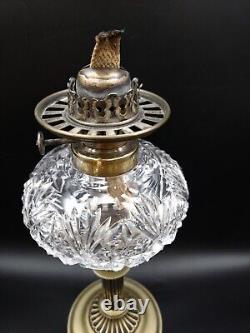 Antique Victorian Brass & Clear Cut Glass Oil Lamp Elegant Vintage Décor