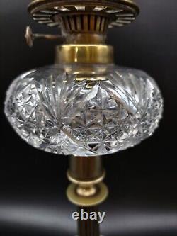 Antique Victorian Brass & Clear Cut Glass Oil Lamp Elegant Vintage Décor