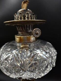 Antique Victorian Brass & Clear Cut Glass Oil Lamp Elegant Vintage Décor