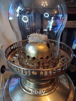 Antique Victorian Brass Column Oil Lamp Brass Font Duplex burner Tulip Shade