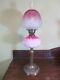 Antique Victorian Brass & Cranberry Glass Oil Lamp With Original Shade