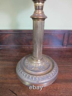 Antique Victorian Brass & Cranberry Glass Oil Lamp With Original Shade