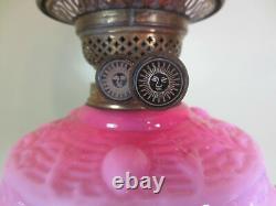 Antique Victorian Brass & Cranberry Glass Oil Lamp With Original Shade