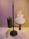 Antique Victorian Brass Electrified Oil Single Student Lamp with Milkglass Shade