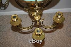 Antique Victorian Brass Hanging Oil Lamp Chandelier Candelabra 53.5H x30.5W