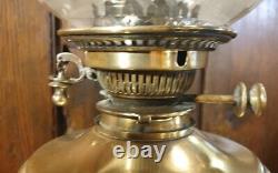 Antique Victorian Brass Hinks Oil Lamp Arts &Crafts Art Nouveau etched shade
