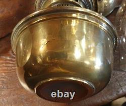 Antique Victorian Brass Hinks Oil Lamp Arts &Crafts Art Nouveau etched shade