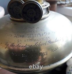 Antique Victorian Brass Hinks Oil Lamp presented to a Sunday school teacher 1892