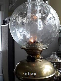 Antique Victorian Brass Hinks Oil Lamp presented to a Sunday school teacher 1892