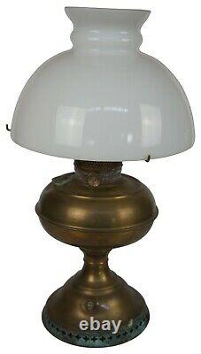 Antique Victorian Brass & Milk Glass Converted Parlor Hurricane Oil Lamp 17