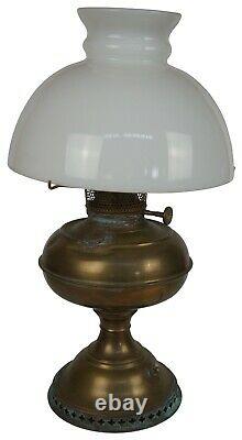 Antique Victorian Brass & Milk Glass Converted Parlor Hurricane Oil Lamp 17
