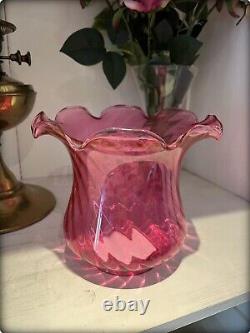 Antique Victorian Brass Oil Lamp with Cranberry Coloured Glass Shade