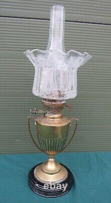 Antique Victorian Brass Oil Lamp with Some Etched Glass Shade