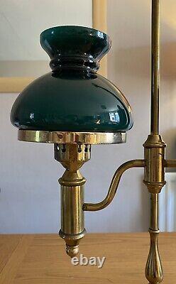 Antique Victorian Brass Oil Student Desk Lamp Electrified Green Lamp Shade