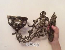 Antique Victorian Brass Wall Oil Lamp Sconce