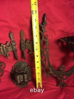 Antique Victorian Cast Iron Double Oil Lamp Wall Mount with Bracket Pat. 1871 79