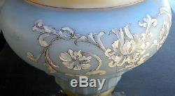 Antique Victorian Converted Oil Lamp Hand Painted Swirl Design Hanging Crystals