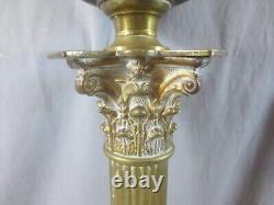 Antique Victorian Corinthian Column Oil Lamp Brass Font Duplex oil lamp burner