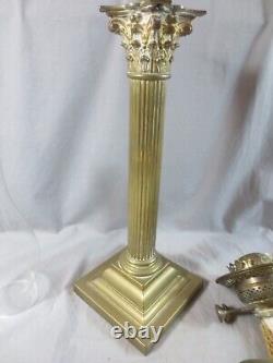 Antique Victorian Corinthian Column Oil Lamp Brass Font Duplex oil lamp burner