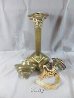 Antique Victorian Corinthian Column Oil Lamp Brass Font Duplex oil lamp burner