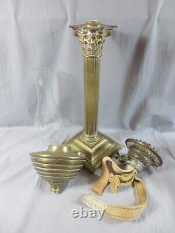 Antique Victorian Corinthian Column Oil Lamp Brass Font Duplex oil lamp burner